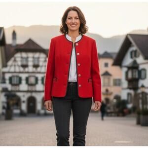 VTG 60’s Boos Austrian Style Pure Boiled Wool Jacket XS Red Pockets Lined